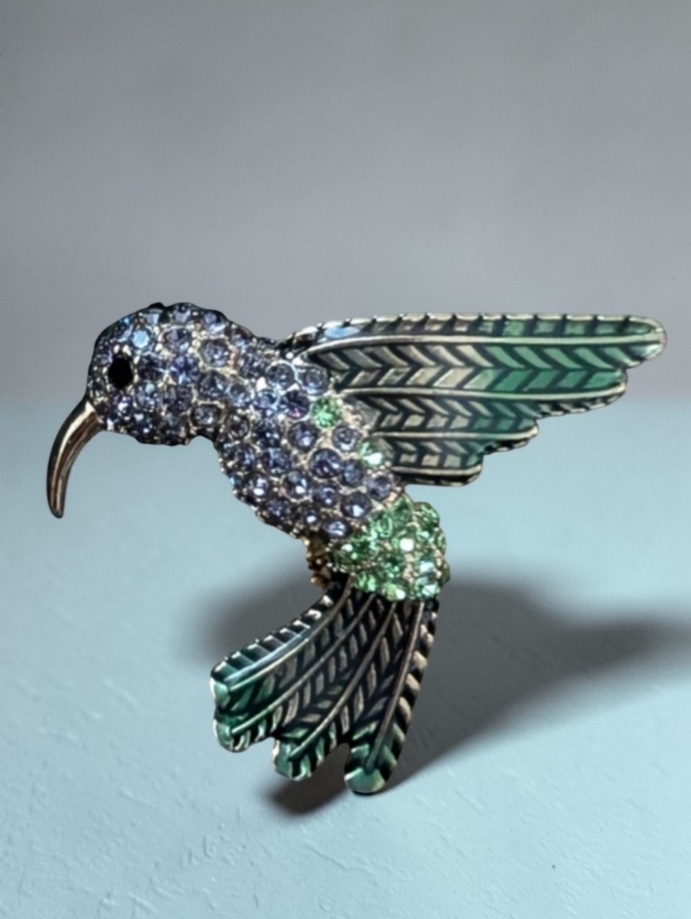 Anne Klein Hummingbird Rhinestone Crystal Brooch Pin Vintage Style
